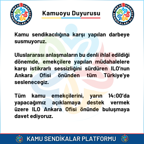 Kamu sendikacılığına karşı yapılan darbeye susmuyoruz. 